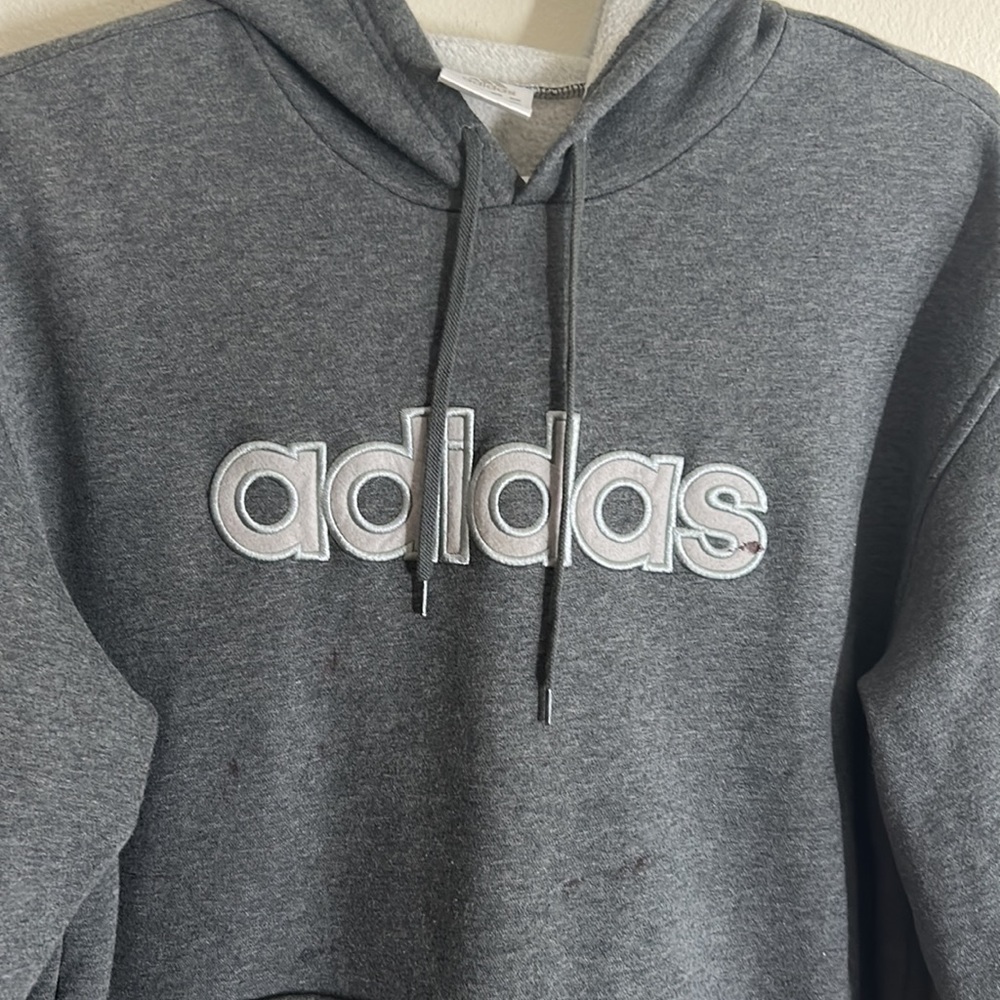 Adidas Gray Fleece  Long Sleeves Pullover Hoodie - Picture 5 of 17